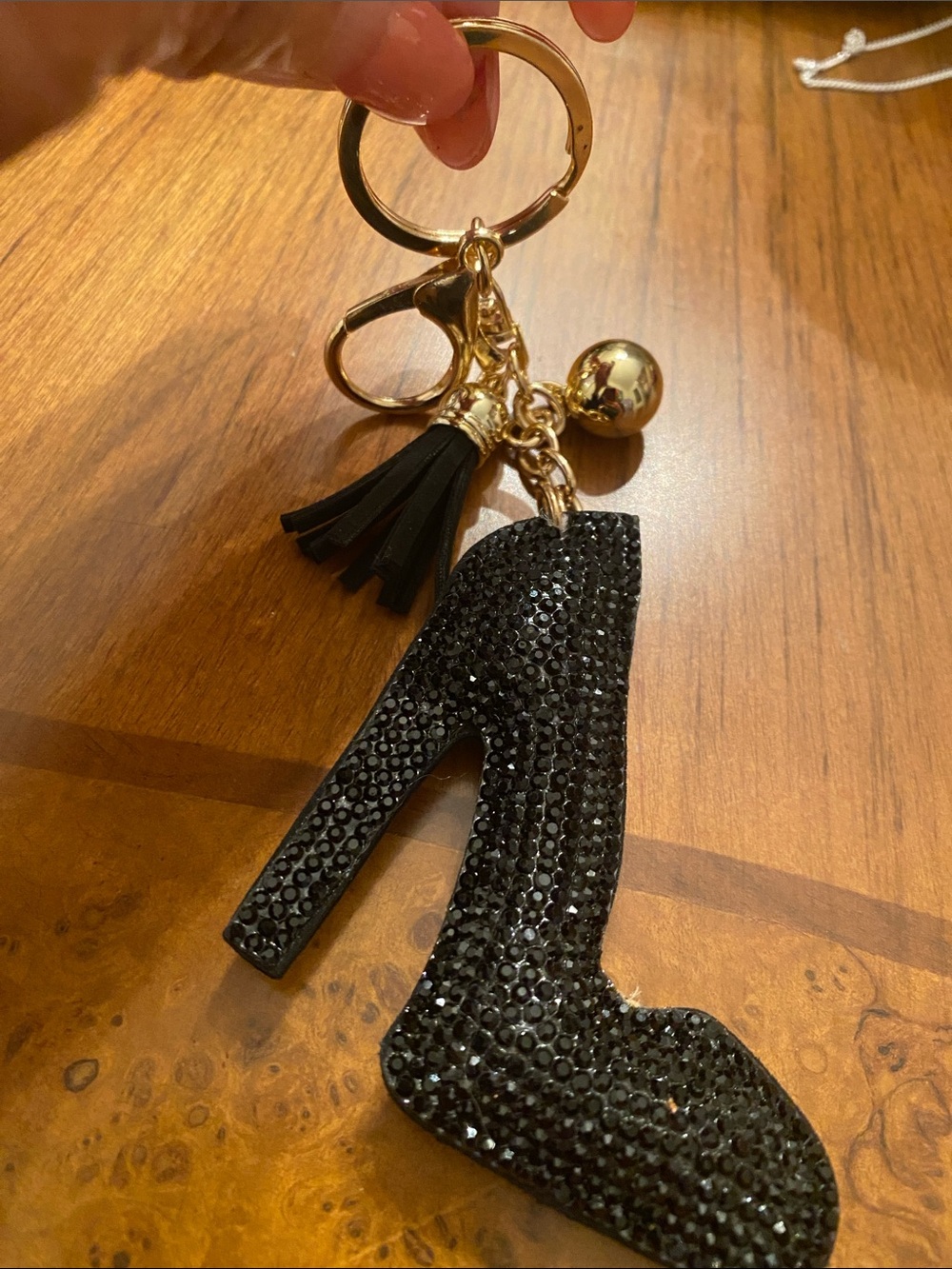 Black Crystal High Heel Tassel Keychain - Fashion Key & Card Accessory - Picture 3 of 4